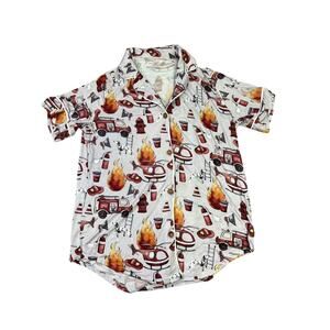 Posh Peanut Fire Station‎ Print Bamboo Pajama Top, Sz S, Button-Up Nursing